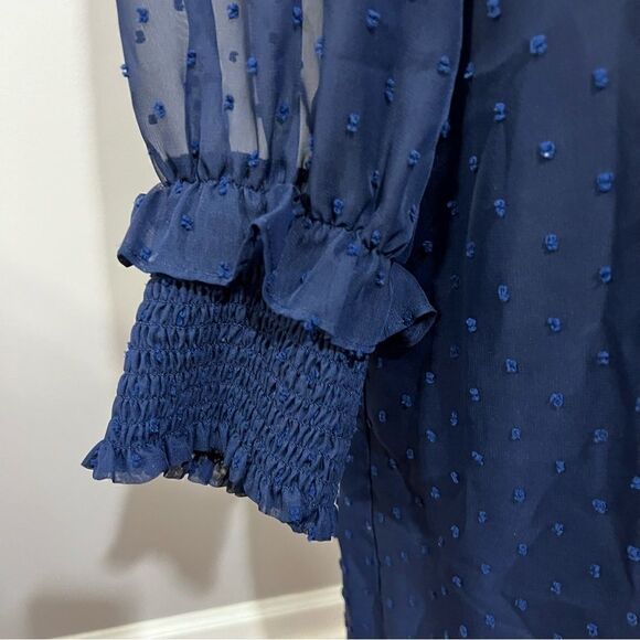 Draper James Navy Swiss Dot Sheer Elasticized‎ Sleeve Dress -- 2X - Picture 8 of 14